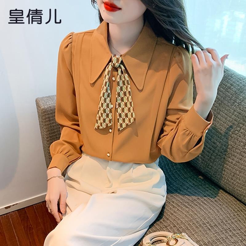 Retro Long-sleeved Chiffon Shirt for Women New High-end Top Loose and Fashionable