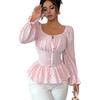 Camicia Design Francese Autunno Nuovo Scollo a U Allacciatura Manica Lunga Top