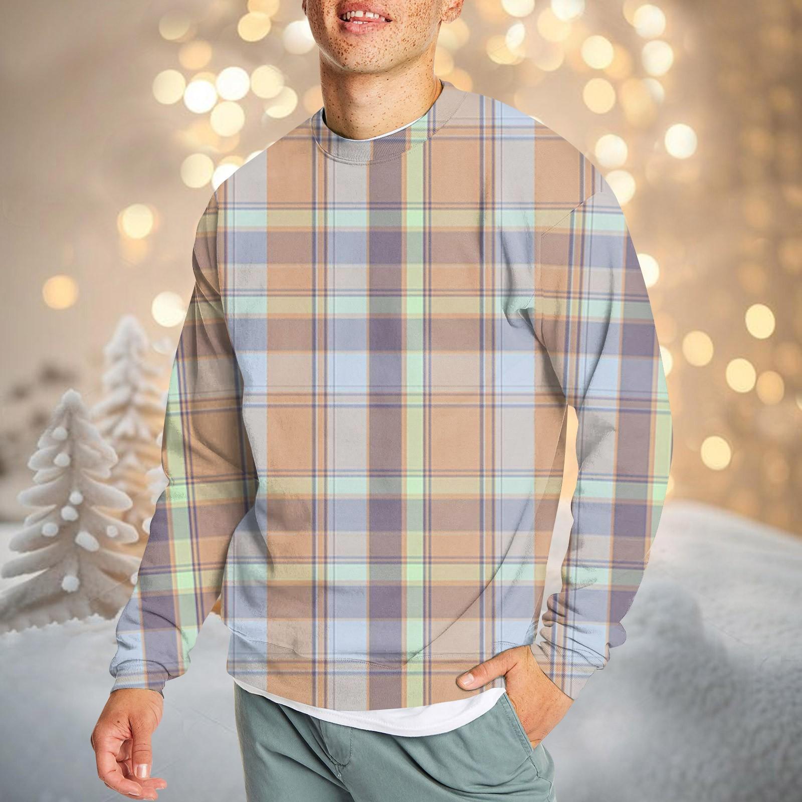 

Чоловічий повсякденний модний зручний пуловер у клітку з круглим вирізом. Світшот XXXL небо синє кольору