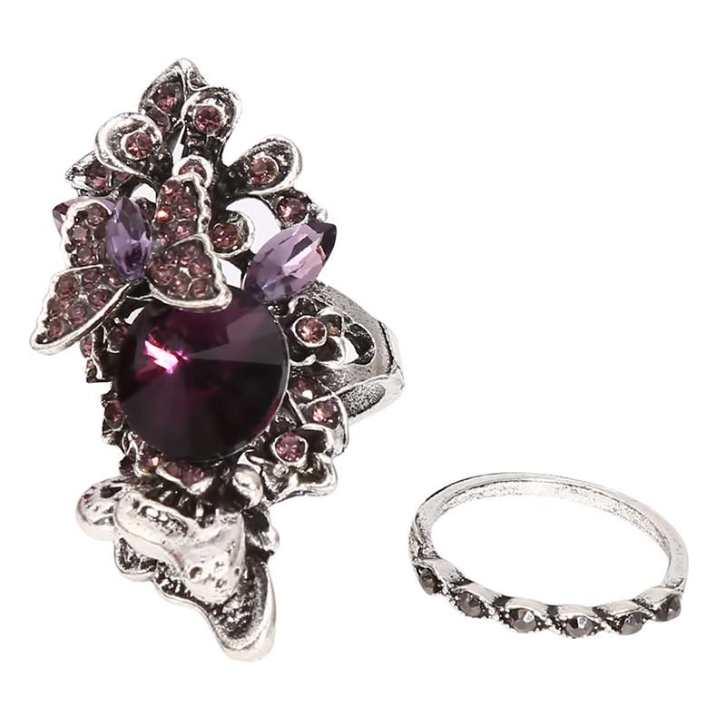 

2 шт./компл. Винтажное женское кольцо с большим драгоценным камнем и кристаллом, модное роскошное изящное кольцо в виде бабочки, складывающееся в стек, ювелирные изделия 7.0