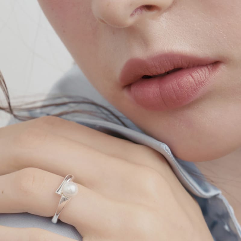 SOSOO 925 Silver Pearl Round Square Open Ring
