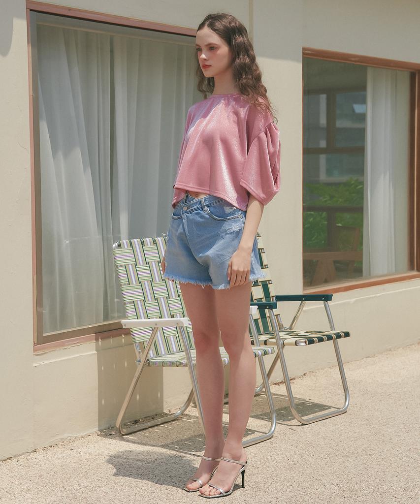 UNKNOWN PLANET Up-232 Asymmetrical Denim Shorts Light Blue