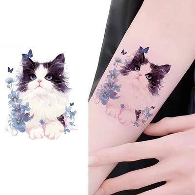 4ks/lot Butterfly Nálepky na dočasné tetování s roztomilou kočkou Barva Vodotěsný Angel Cat Trvalé Nálepka s falešným tetováním na paži