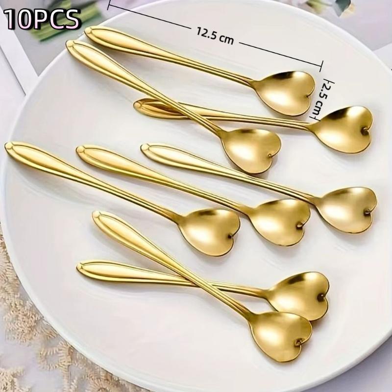 10Pcs Gold Stainless Steel Flower Shaped Spoons Design Rust Resistant Reusable For Coffee Dessert