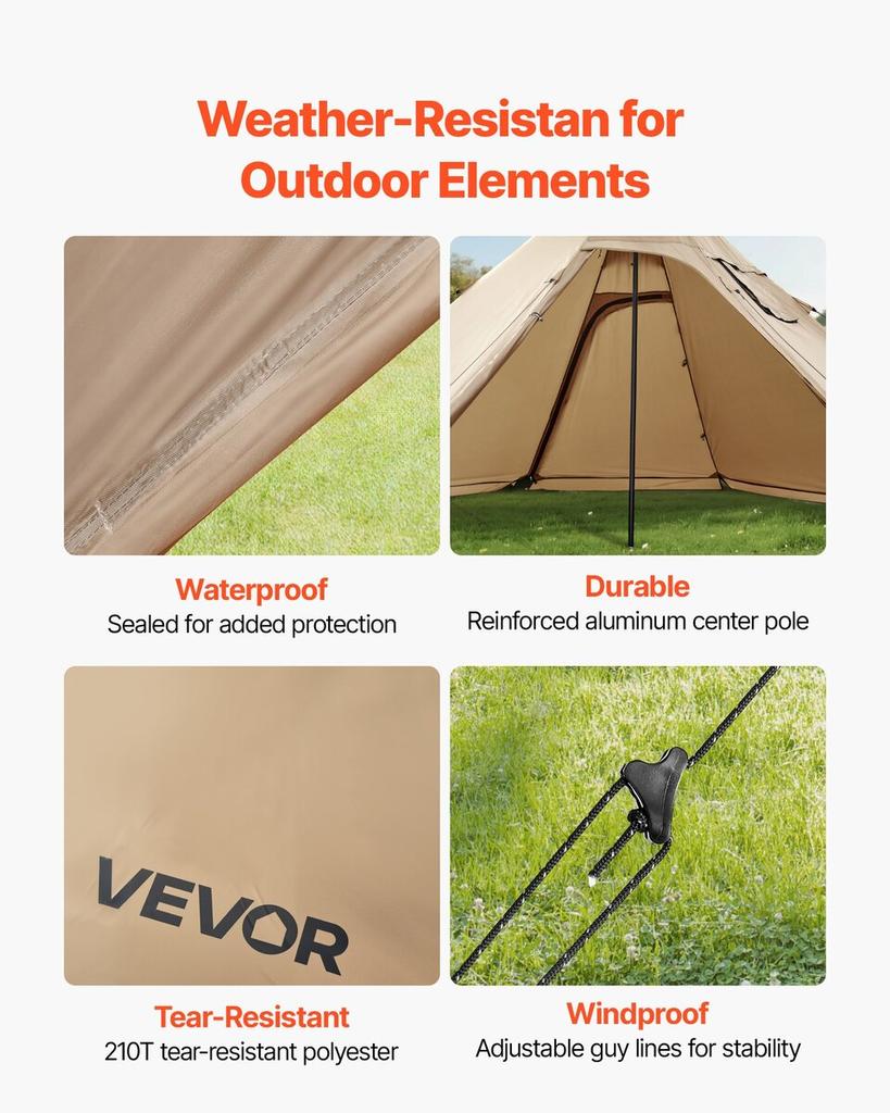 Hot Tent for 4 Persons, Camping Tipi Hot Tents with Stove Jack & Inner Tent, Portable Winter Camping Tents with Snow Skirt, Easy Setup, Waterproof 4