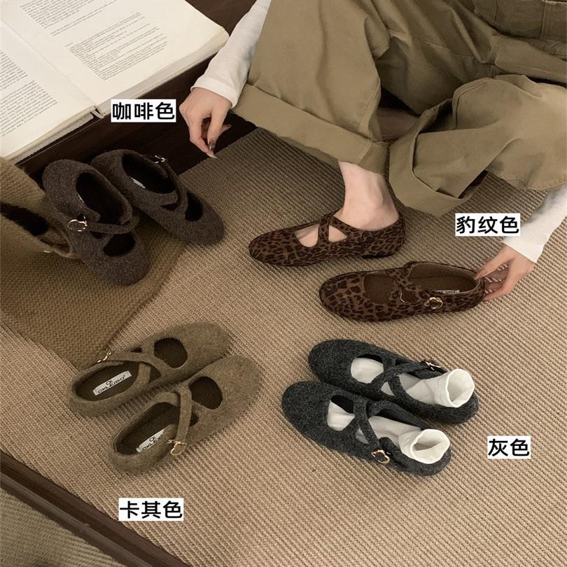 Grape Mother Studiolee Soft Cute Round Head Cross Buckle Sweet Wind Suede Light Mouth Fluffy Mary Jane Single Shoes