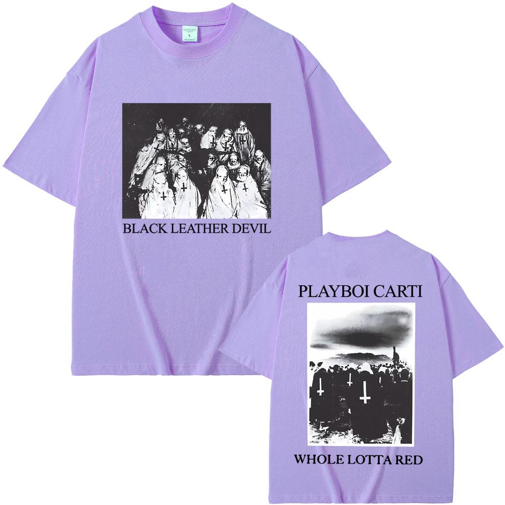 Rapper Playboi Carti Black Leather Devil Whole Lotta Red Graphic T Shirt Men Vintage Oversized Tshirt Cool Hip Hop Opium T-shirt