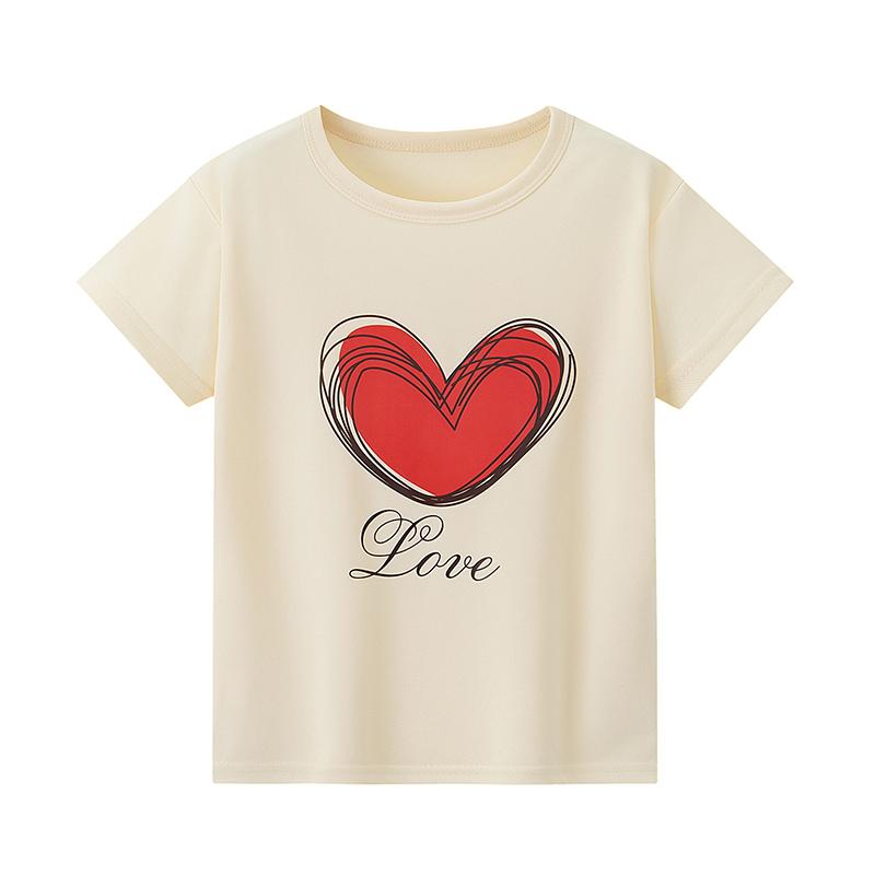 2/3piece set of summer girls' fashionable casual short sleeved flared pants set with heart round neck T-shirt and checkered pant