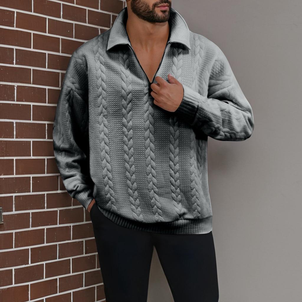 Men's Winter Half Zipper Solid Color Casual Tops Long Sleeve Round Neck Sweatshirt