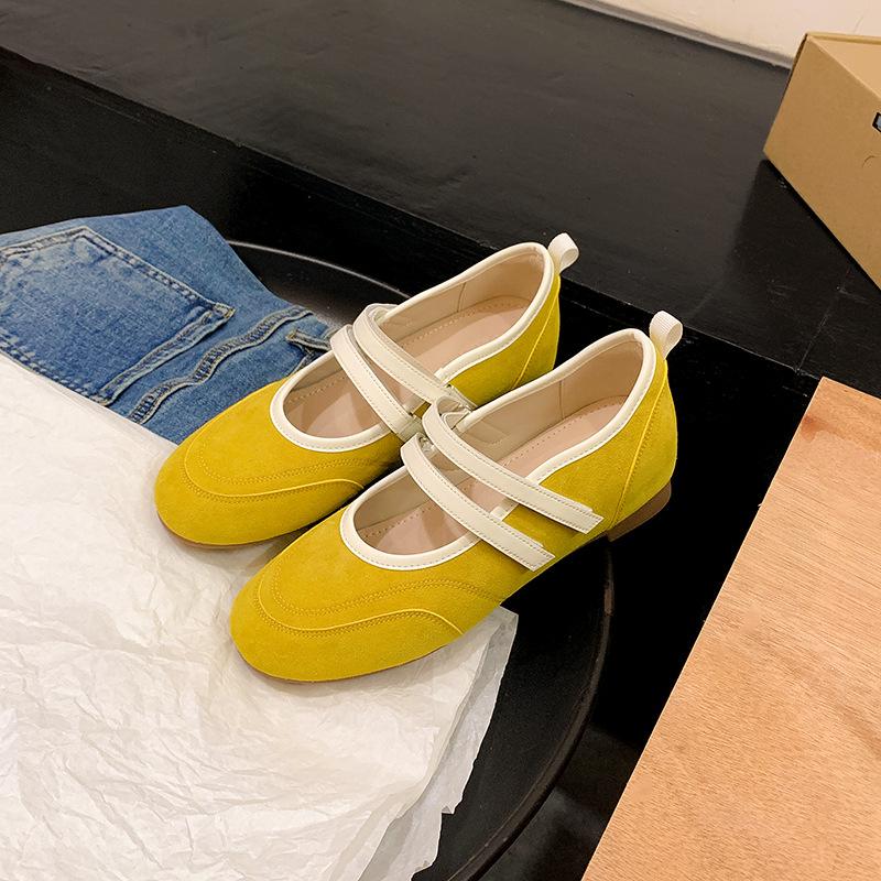 New retro color matching double word with versatile casual Mary Jane shoes inner height increase light mouth single shoes