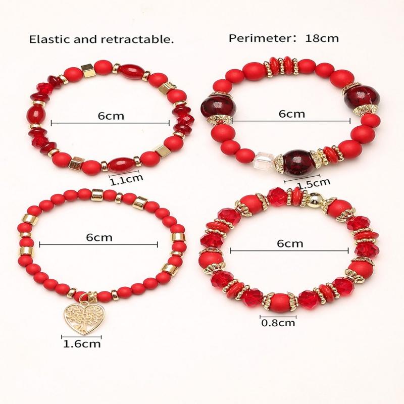 Fashion Summer  Acrylic Beads Chain  New Bracelet Set For Women Tree Of Life Charm Elastic Bangle Female Bohemian Zircon