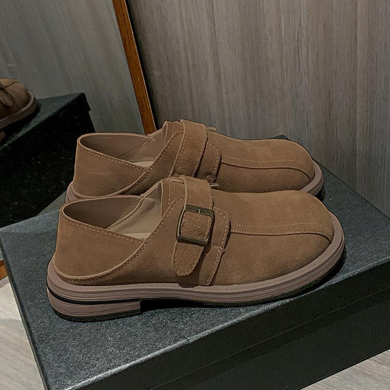 Leather women's spring and autumn new versatile retro one-pedal thick-heeled single shoes trend