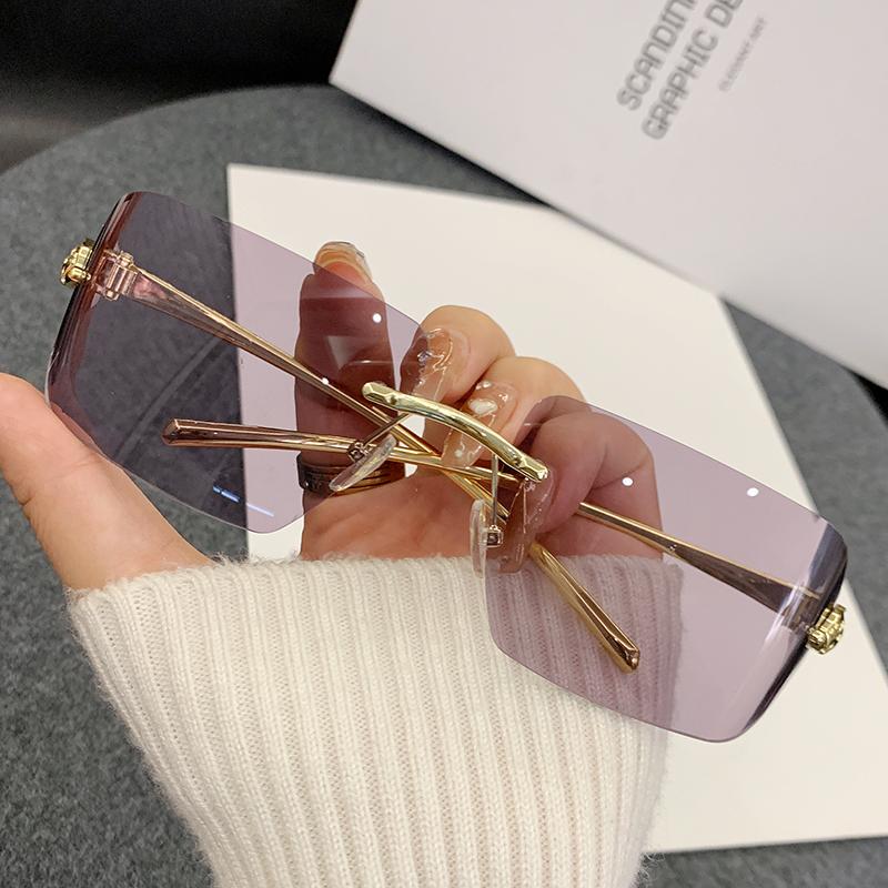 New Sunglasses With Special Frameless Cut Edge Metal Frame, Leopard Head Decorative Sunglasses For Men And Women 90283