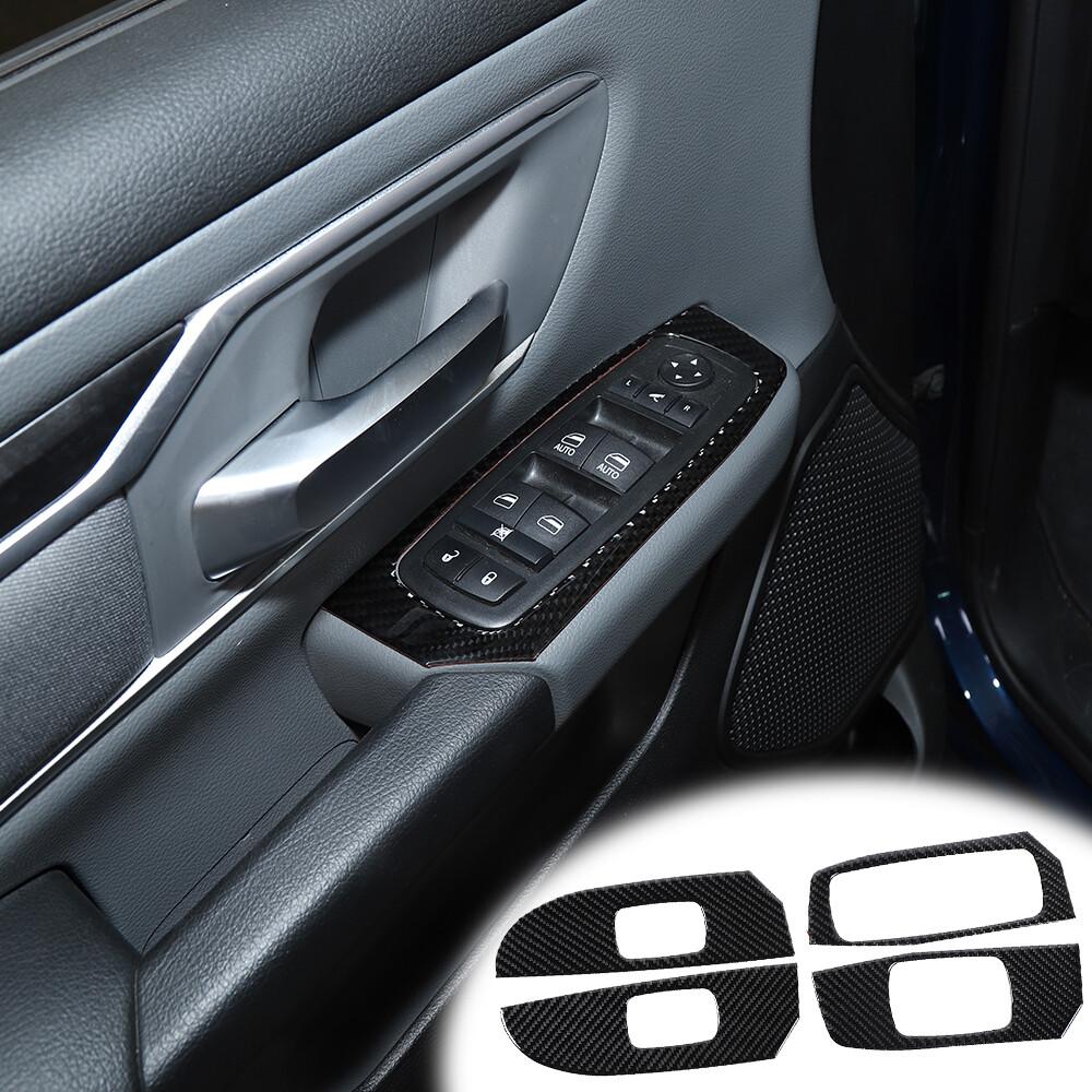 4x Window Lift Switch Panel Trim Decor Sticker For Dodge RAM 2018+ Carbon Fiber