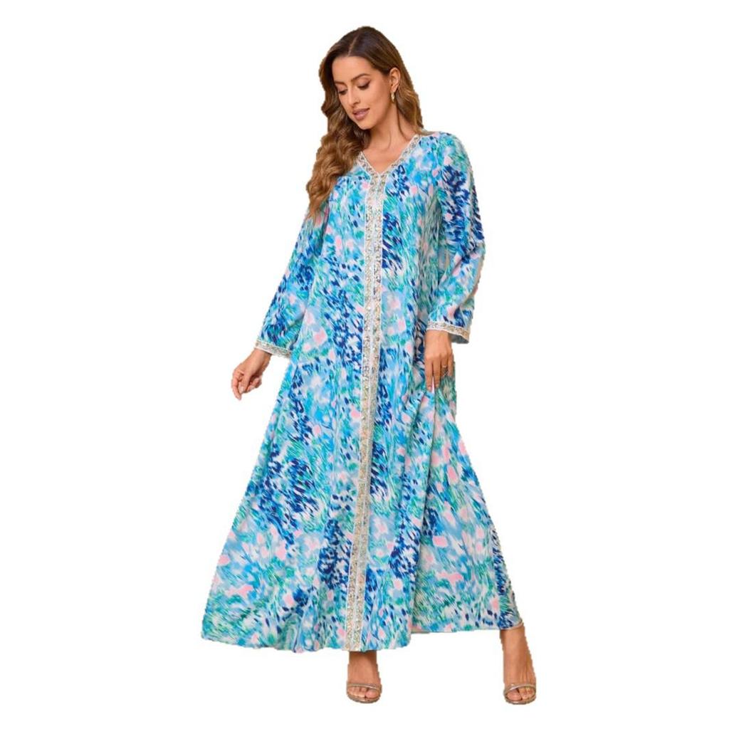 2025 Middle East Women's Summer Long Abaya Dress - Printed Dubai Style