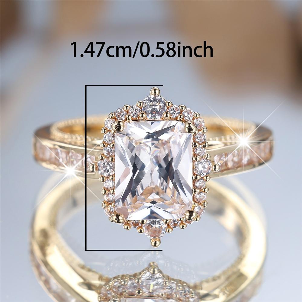 Female Crystal Cute White Square Zircon Stone Engagement Ring Luxury Gold Color Wedding For Women Valentines Day Gift