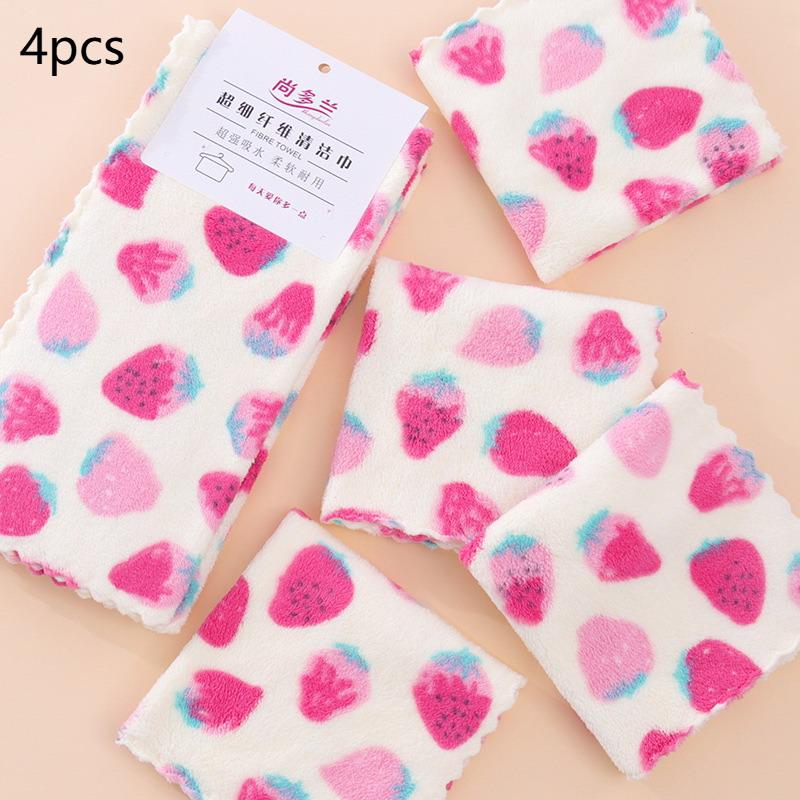 4Pcs Kitchen Cleaning Cloths Soft Absorbent Dishcloth Coral Fleece Sunflower Wiping Towel Rags Household Cleaning Cloth 30X30Cm
