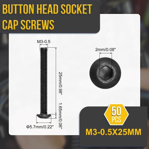 DTGN M3-0.5x25mm Hex Socket Head Bolts (50pcs), Carbon Steel Black Oxide, Ideal for Road Bikes, Mountain Bikes, Cars, and Motorcycles