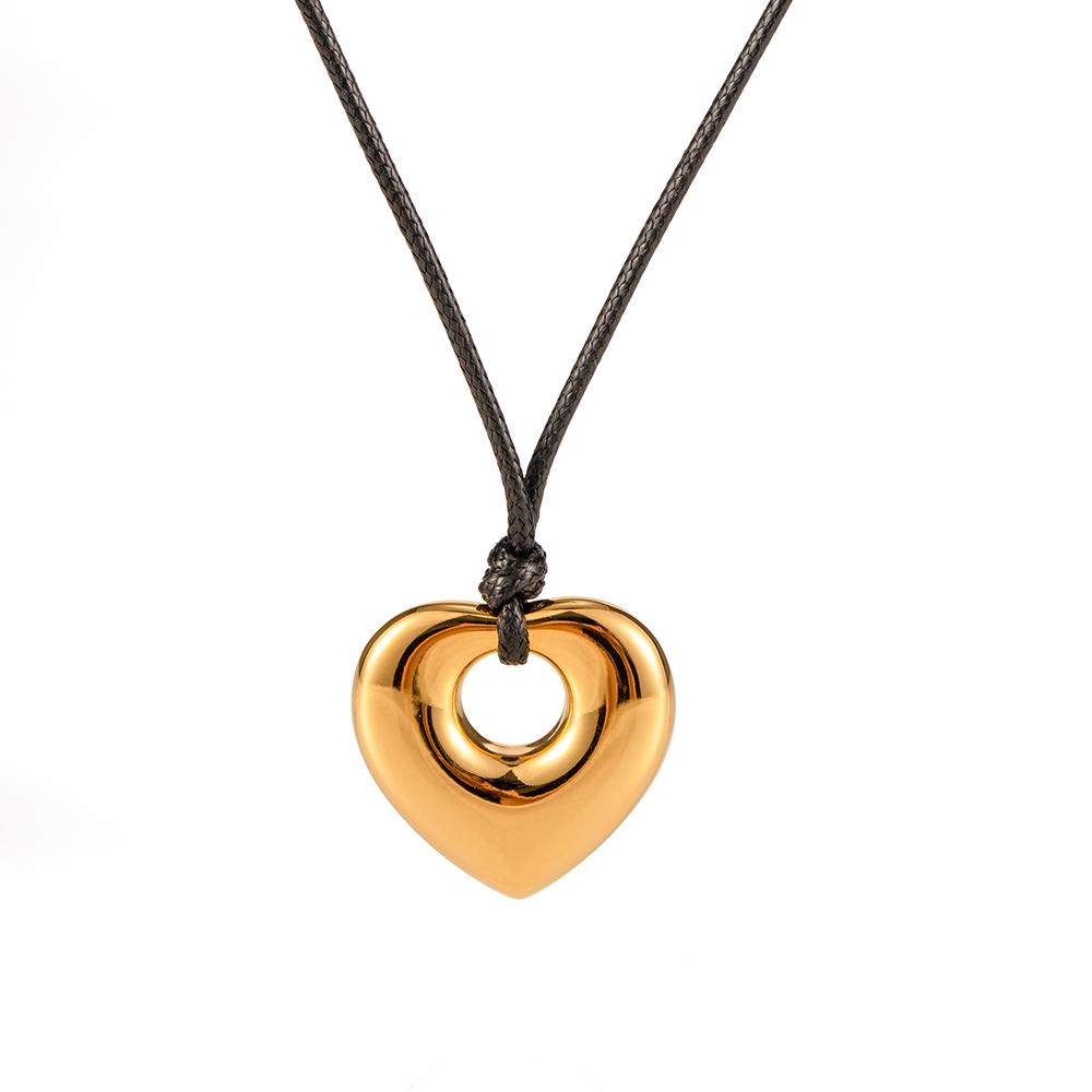 Youthway New Fashion Black Wax Rope Heart Shape Stainless Steel Pendant Necklace Party Jewelry Gift For Women