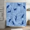 Blue Feline Bathroom Curtain Set: Modern Cat Print Shower Curtain With Rings For Home Decor Perfect Gift For Animal Lovers