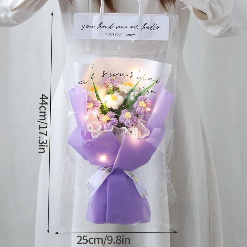 Crochet Flower Lighting Flower Bouquet Handmade Woven Flowers Knitted Graduation Bouquet Wedding Party Bouquet Gift