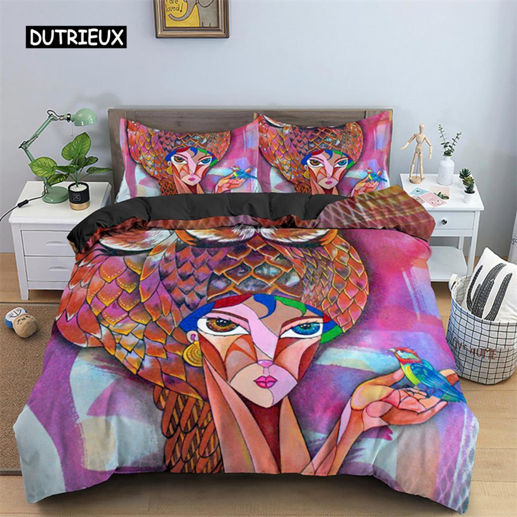 Abstrakte menschliche Gesichter Bettbezug Twin Full King Double Mikrofaser Mystische Kunstwerk Bettbezug Psychedelische Graffiti Bettwäscheset