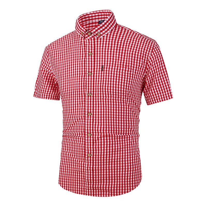 Hochwertiges atmungsaktives kariertes Baumwollhemd für Herren - Kurzarm, Slim-Fit, lässiges Oberteil XL pink