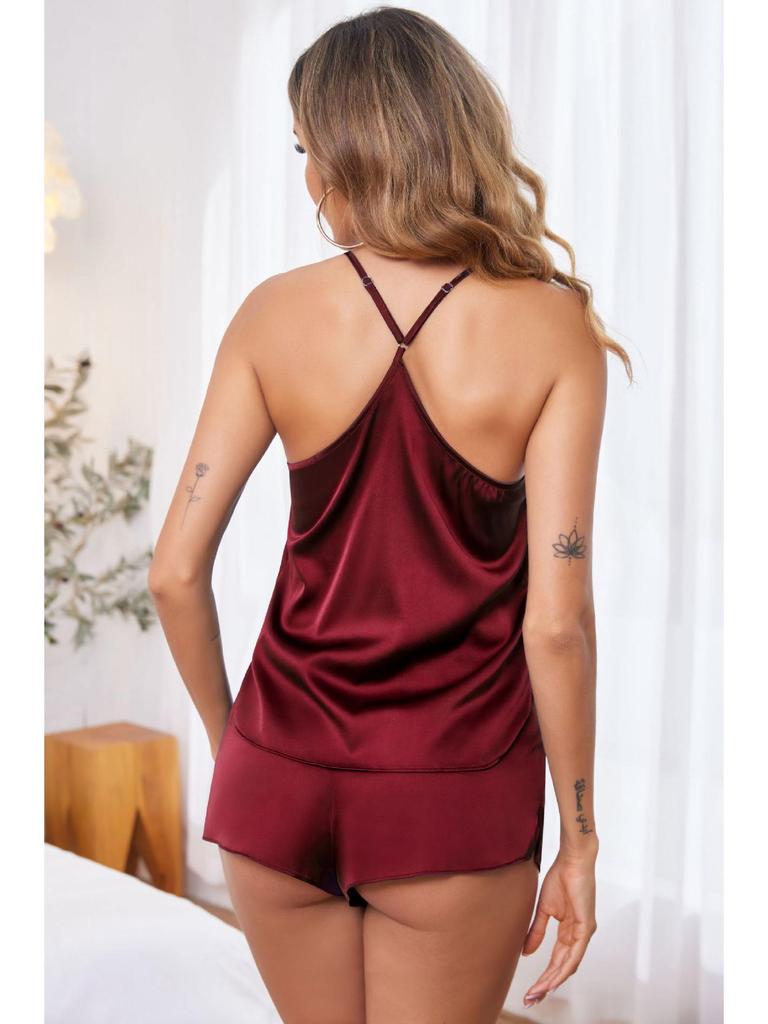 Women's Spaghetti Strap Satin Shorts Two-Piece Pajama Set