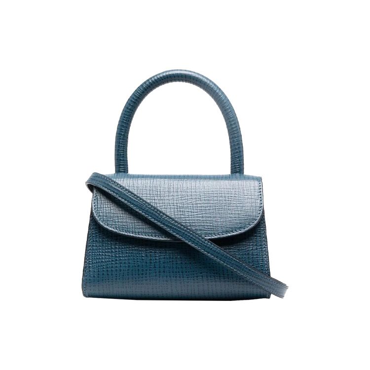 By Far Adjustable Strap Embossed Leather Tote Bag Women handbags Blue 21FWMINACBLESMA Basic Set (Bag+Dust Bag)