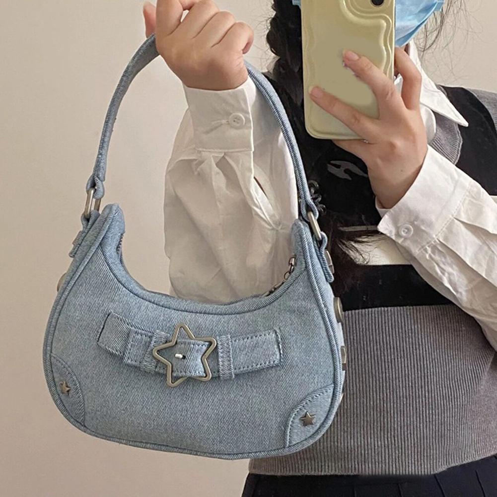 

Y2K Vintage Women s Handbags Stars Pattern Korean Denim Zipper Shoulder Bag Female Underarm Bag Fashion Crossbody Bags for Girls
