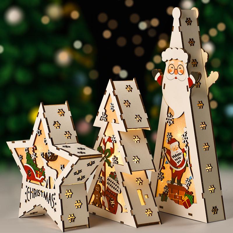 Luminous Handmade Wooden Christmas Tree Ornament Pendant Decor Gift.
