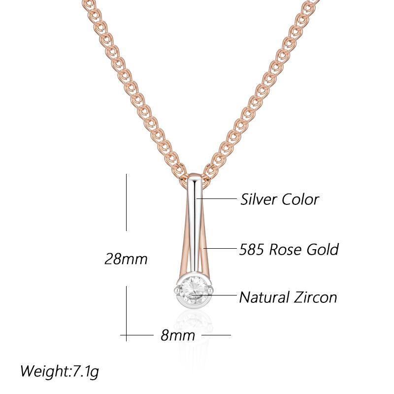 Luxury Bride Wedding Pendant Necklace  Rose Gold  Color Mix Natural Zircon Slim Design Women Daily Jewelry
