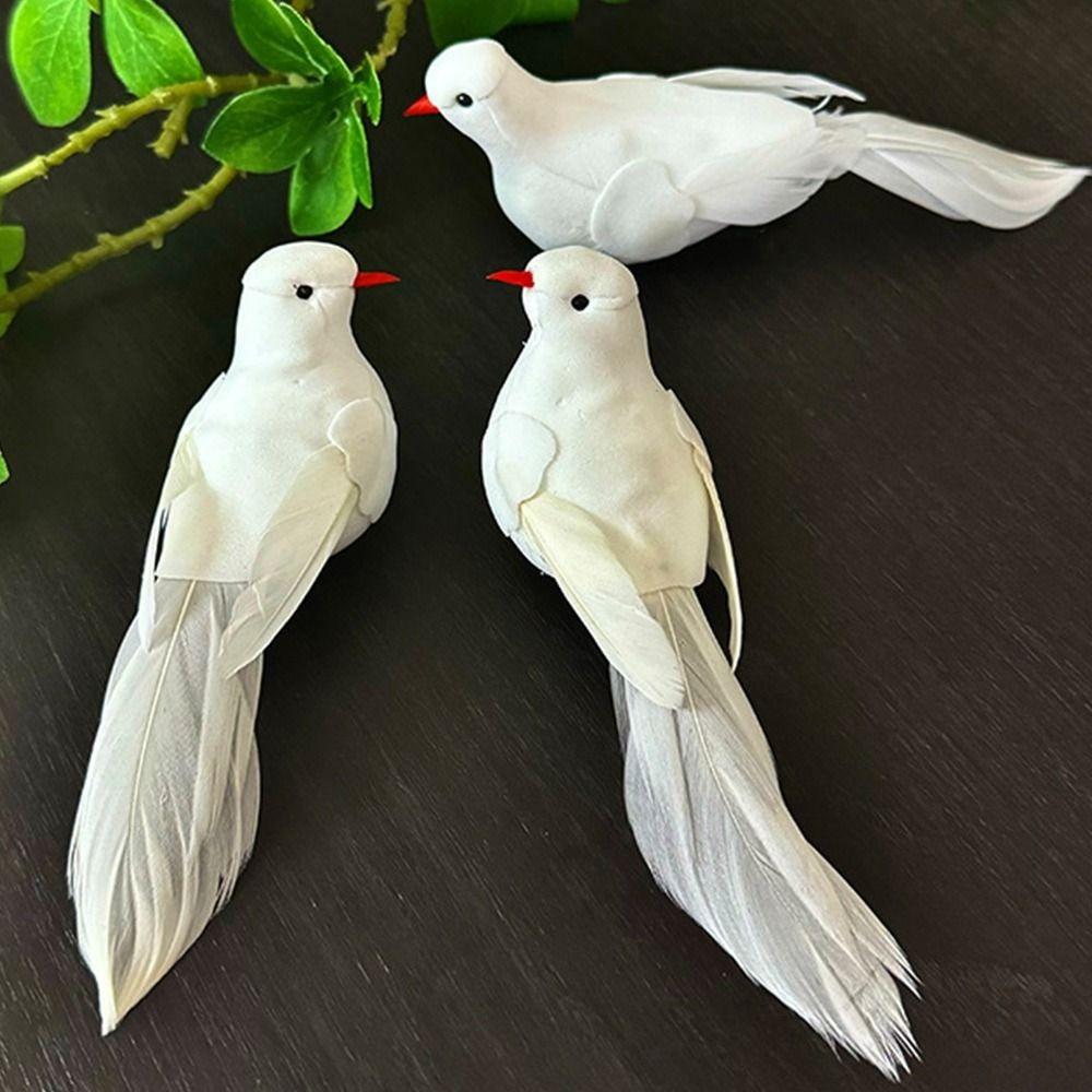 6PCS Foam Dove Artificial Birds DIY Accessories Handicraft Faux Foam Animal Photo Props with Clips Artificial Bird Model