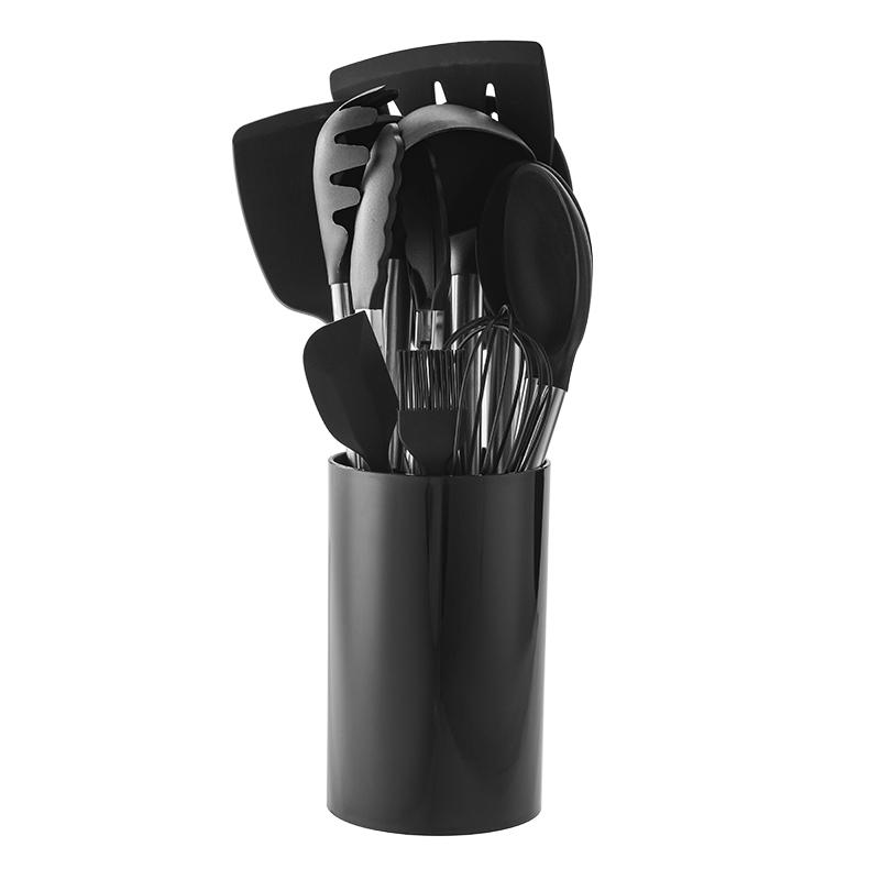 Home and Kitchen Accessories Silicone Kitchen Utensils with Stainless Steel Handle Set of 14pcs (Black,Xl) чёрный