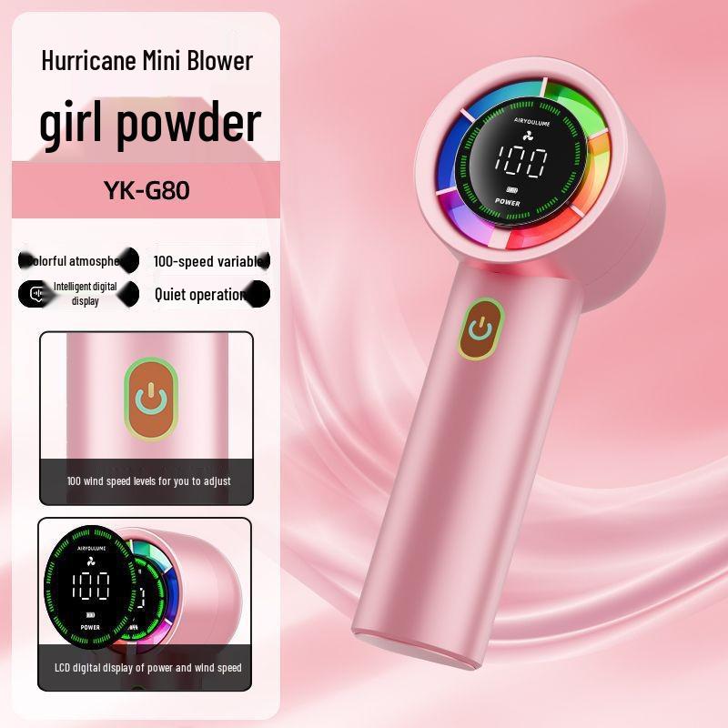 

High-Speed USB Rechargeable Handheld Mini Fan with Digital Display & 100-Speed Settings Violet Turbo Fan Brushless Motor