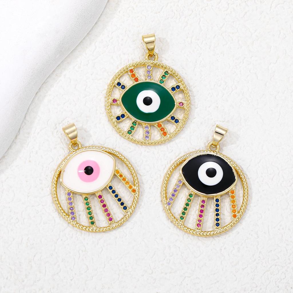 Colorful Evil Eye Pendant Necklace with Rhinestone Inlay - European & American Fashion Lucky Charm