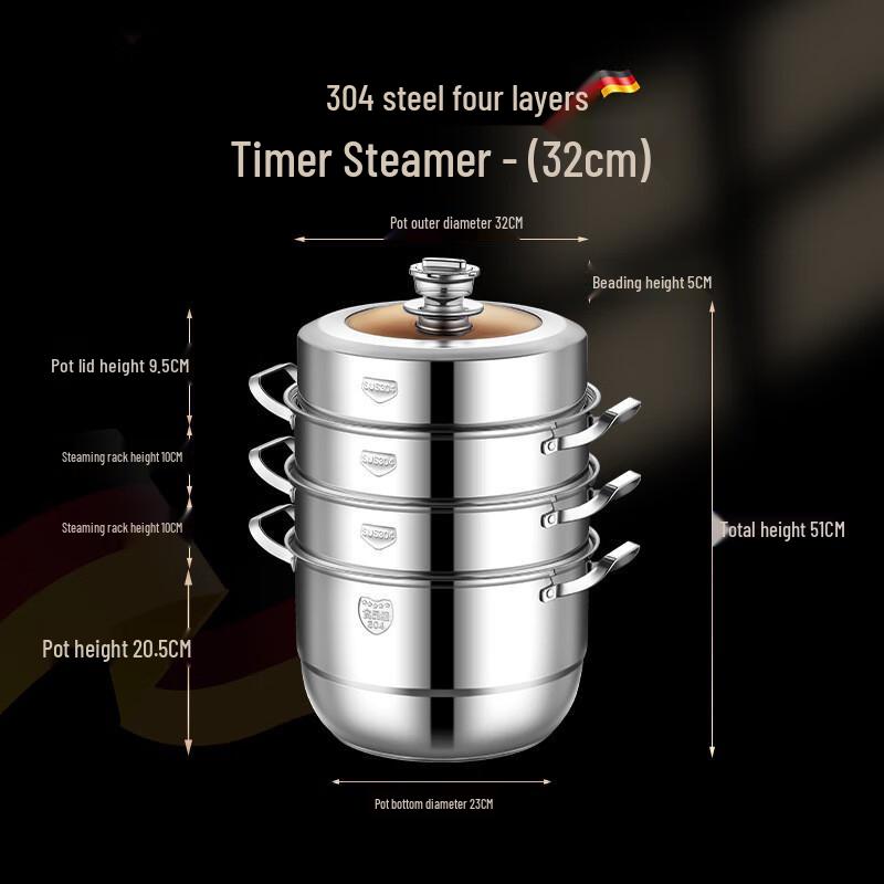 Lilang 304 Stainless Steel Multi-Layer Steamer with Timer