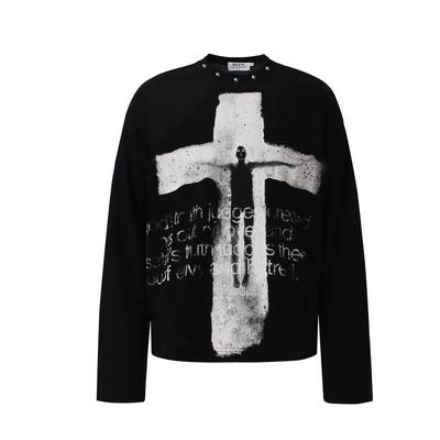 Herre Oversized Langærmet T-shirt Med Kryds Grafisk Print Bomuldsblanding Streetwear Top