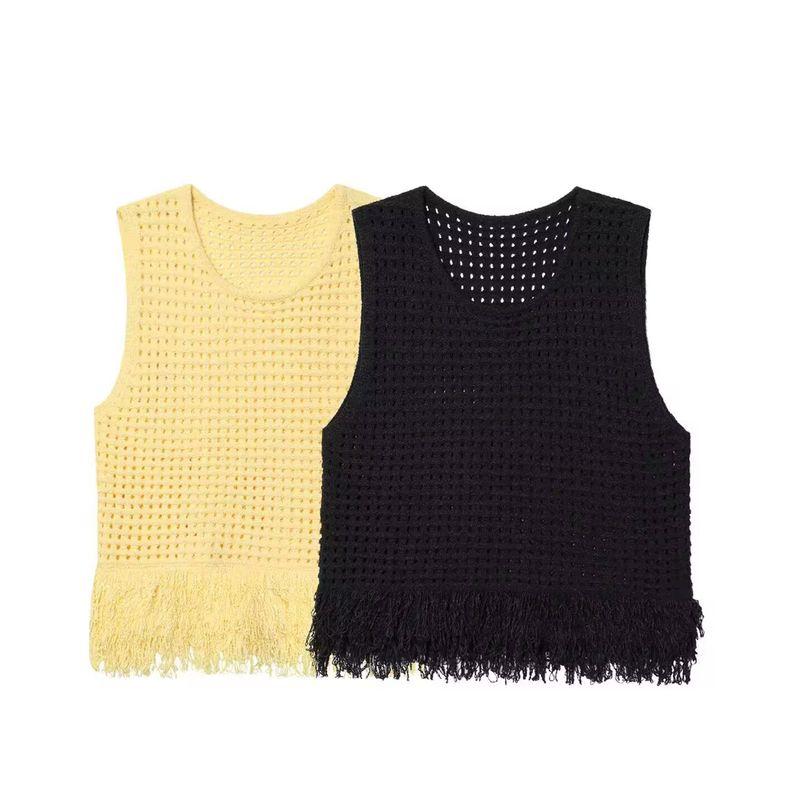 Araltay New Arrival Fashion Style Women's Clothing Fashion All-Match Minimalist Decorated Tassel Plaid Knitting Tops 4331027