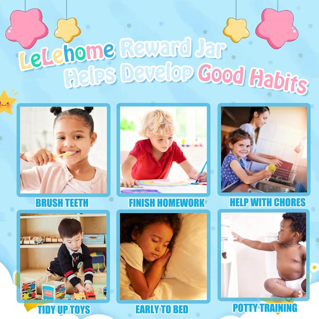 LeLehome Magnetic Reward Jar for Kids, Star Incentive Jar Behavior Chart Reward System for Home Classroom Potty Training Chores Good Habits, Boys &