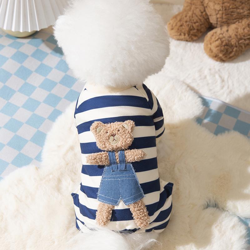 Spring/Summer Striped 3D Bear Four-Legged Pet Outfit for Dogs and Cats