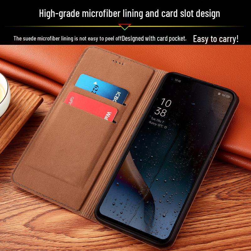 Compatible with iPhone 12 to 18: Genuine Leather Flip Protective Case