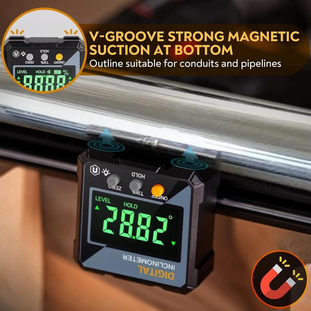 2-in-1 Digital Angle Gauge & Inclinometer – Magnetic Electronic Leveler & Protractor for Woodworking Construction & Machinery