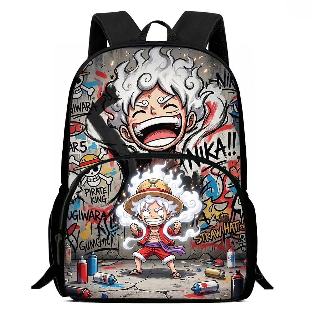 One Piece 15 Inch Front Pocket Backpack for Boys Girls Best Gifts Lightweight Durable Cartoon School Bookbag for Children Travel