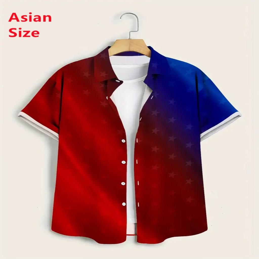 Vintage Music Style Trendy Short-sleeved Shirt, Personalized Art Print Lapel Top, Casual Vacation Loose Breathable Thin Shirt