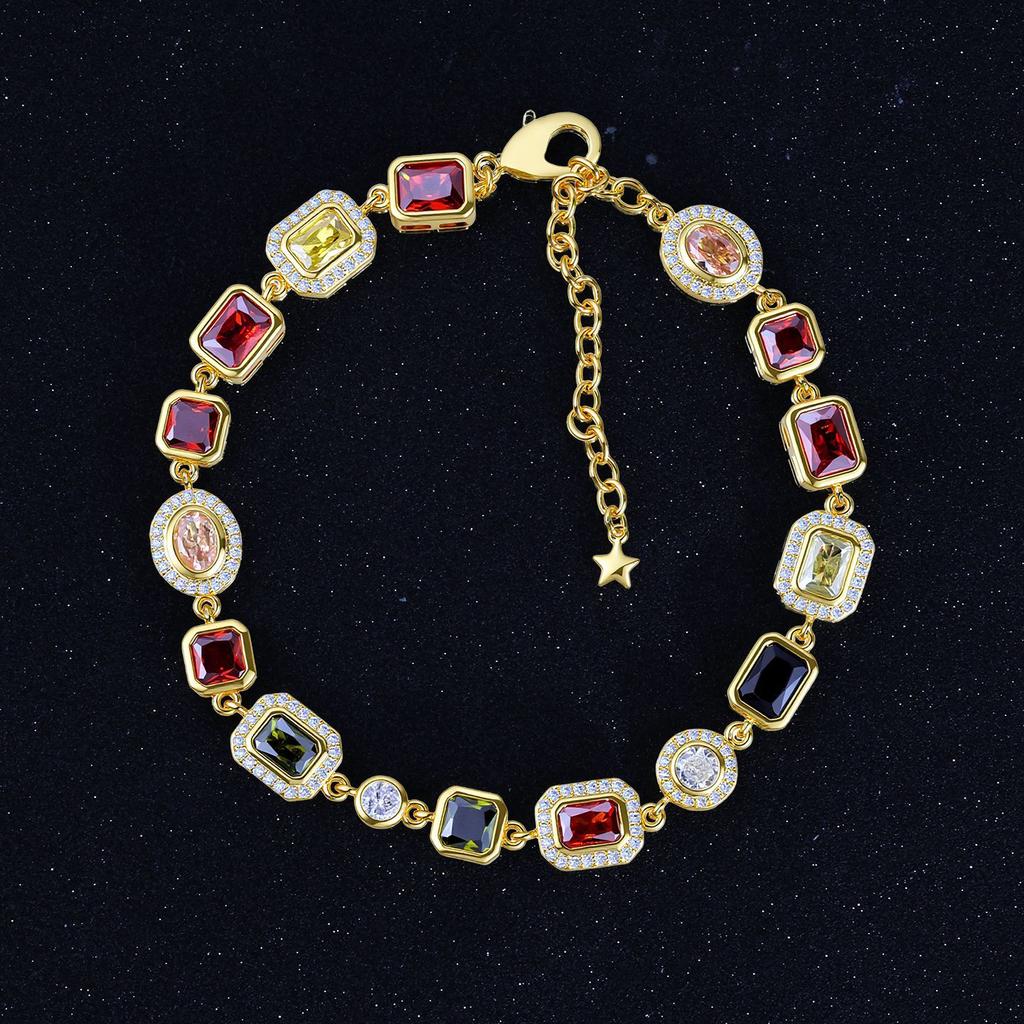 Hip Hop Colored Gems Ladies Necklace Jewelry Multi-Colored Enamel Pearlescent Zircon Stone Ice Chain Necklace