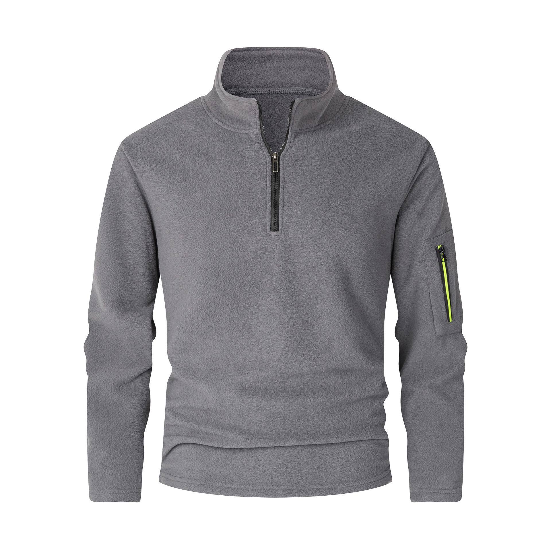 European Size Men s Stand-Up Collar Half-Zip Fleece Sweatshirt Casual Pullover Medium
