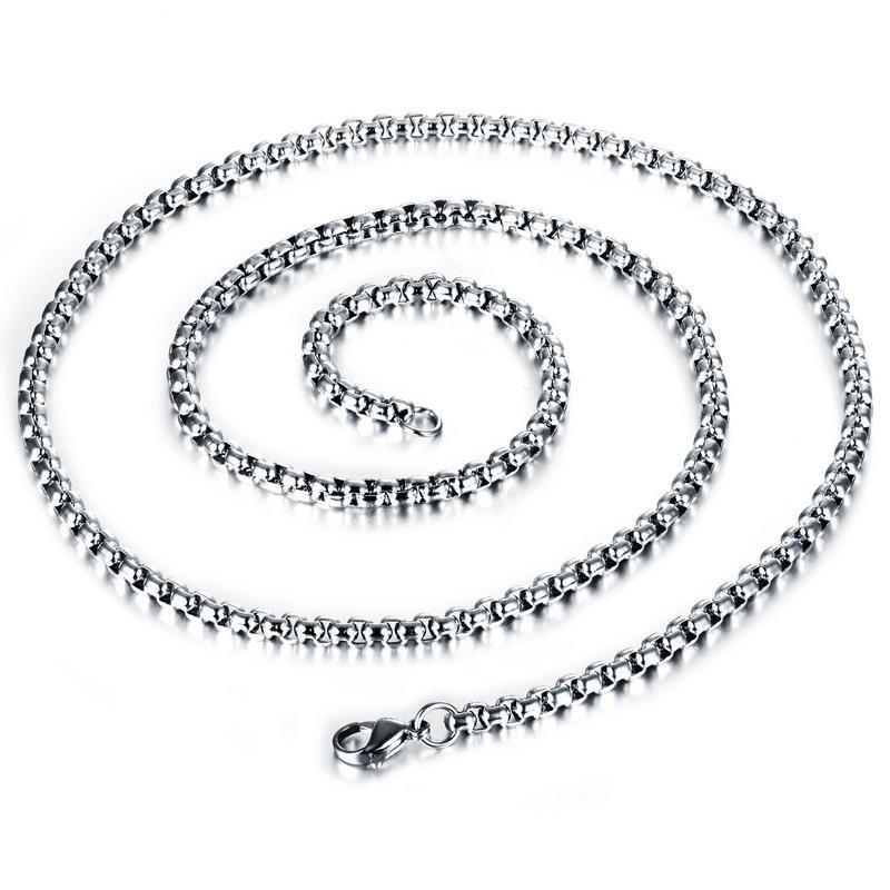 304 Stainless steel Silver/gold/black Men's Square pearl Chain Women Necklace 4mm Width