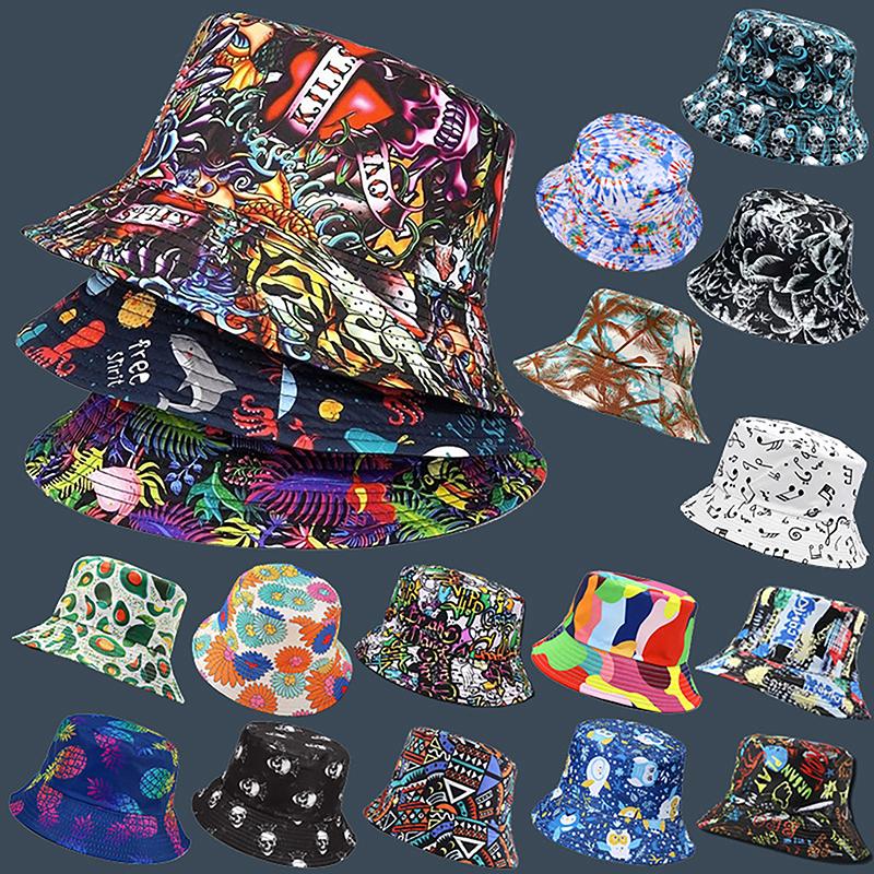 Cappello da Pescatore Stampato Cappelli a Secchiello Stampa Lettere Animali Cappello da Pescatore Cappelli Estivi da Sole Per Donne Uomini Cappello da Pesca Reversibile