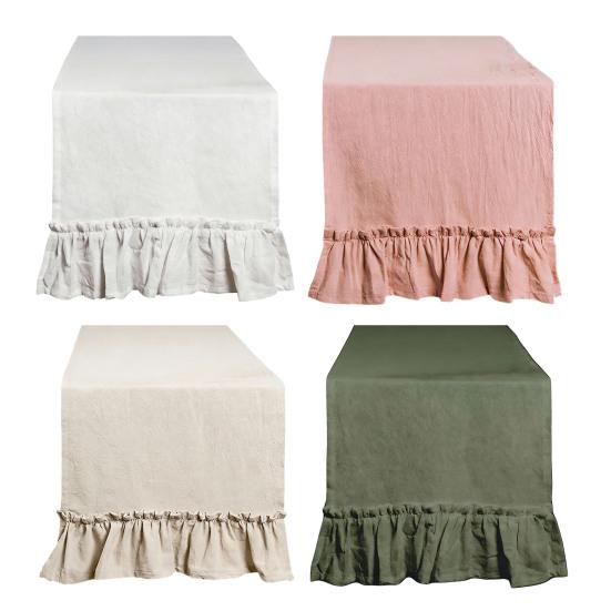 Solid Cotton Table Runner with Ruffled Edges Vintage Farmhouse Decor for Dining Coffee Table Country-Style Wrinkle Fabric Placemat Elegant Home Accent
